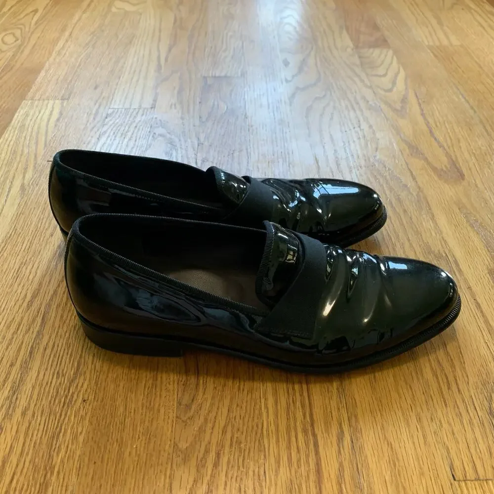 Men’s Salvatore Ferragamo Black Patent Leather Tuxedo Shoes Size 9 EUC!
